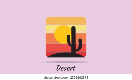 Desert abstract logo, striped desert abstract logo with retro theme, 80s style sunset, tourism, summer and adventure concept.