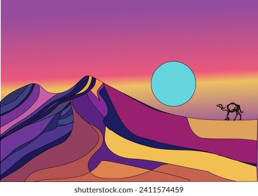 desert abstract multicolor illustration with soon