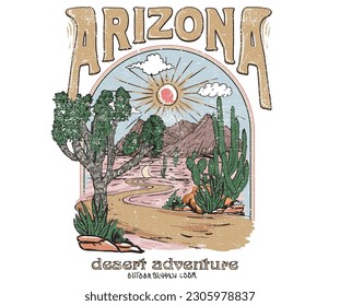 Desert adventure. Keep on explore. Mountain graphics print artwork. Feel the sunset design. Cactus wild. Desert vibes vector t-shirt design.