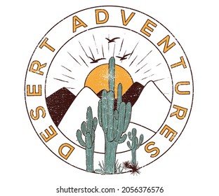 Desert adventure vector graphic design for apparel, t shirt, sticker, poster, wallpaper and others. Cactus illustration artwork for t shirt.