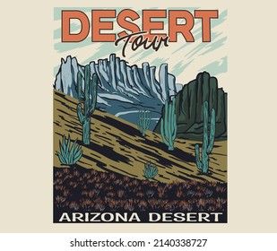 Desert adventure vector illustration print design for t shirt, poster, sticker, background and others.