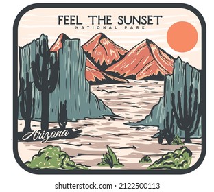 Desert adventure vector print design for t shirt, sticker and others. Cactus wild artwork design.