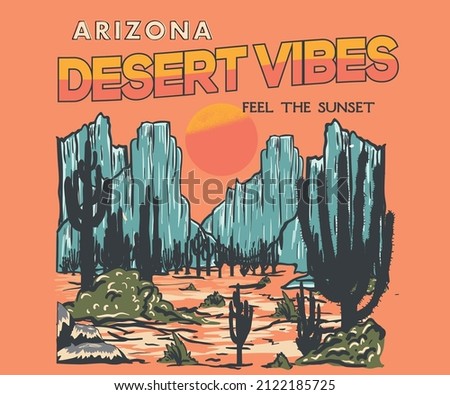 Desert adventure vector print design for t shirt, sticker and others. Cactus wild artwork design.