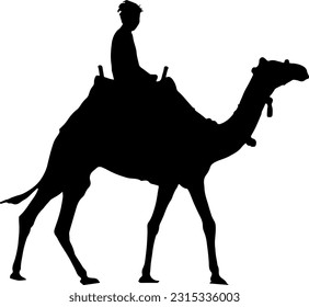 Desert Adventures Silhouette of a Kid Riding a Camel with Joy, Childhood Wonder, Joyful Journey, Desert Delights, Camel Caravan