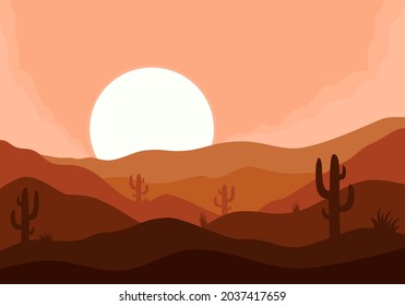 Desierto por la tarde. ilustración abstracta moderna minimalista. fondo de paisaje abstracto de la naturaleza de la puesta del sol