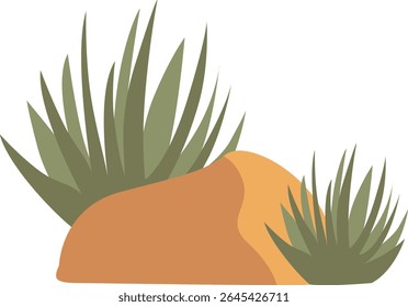 Desert agave and surrounding small shrubs in vector art. Great for nature designs, desert landscapes, or dry environment concepts.