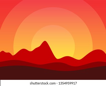 Desert of America or Africa, Vector illustration with copy space at top of image in EPS10. Beautiful Horizontal Landscape at Hot Sunset.