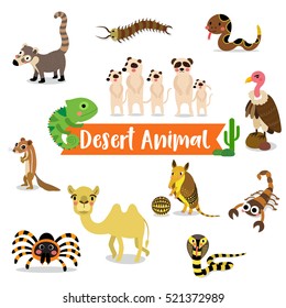 Desert Animals cartoon on white background.