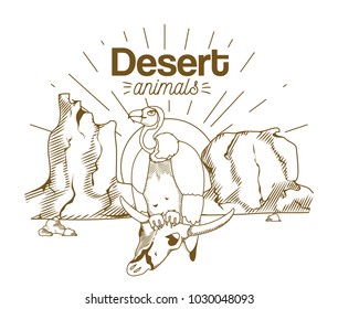 Desert Animals Hand Drawing Cartoon: เวกเตอร์สต็อก (ปลอดค่าลิขสิทธิ์