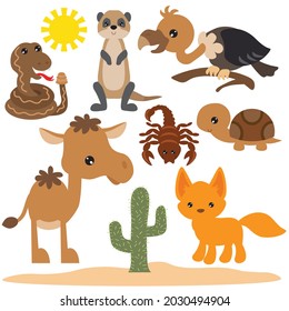 Desert Animals Vector Cartoon Illustration