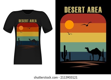 Desert Area With Camel Silhouette Vintage Retro T-Shirt Design
