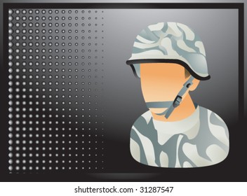 militar del desierto con pancarta de medio tono