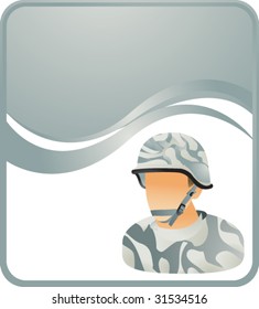 desert army soldier on silver wave banner