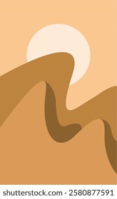 Desert Art landscape with sun vector illustration. mountain vector