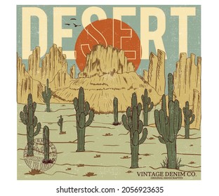 Desert artwork for apparel, poster, background, sticker and others. Arizona graphic t shirt print design.