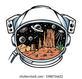 Desert in astronaut helmet illustration