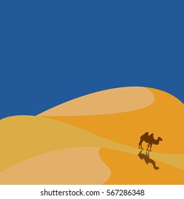 desert background with camel and sun - vector