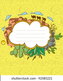 Desert background with color doodle frame