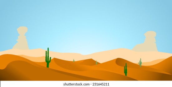 desert background design vector illustration, dunes and cactus