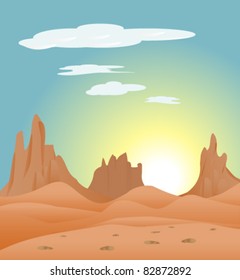 desert background design vector illustration, dunes and mountains landscape