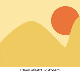 a desert with a background of hills and sun