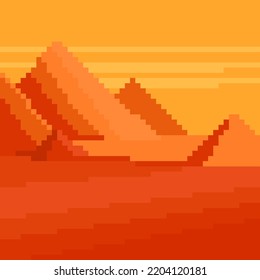 Wüstenhintergrund mit Pyramiden. Pixel Art. EPS10 Vektor.