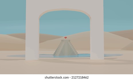 Desert background, theere is a diamond in the middle of the desert. 3D Render