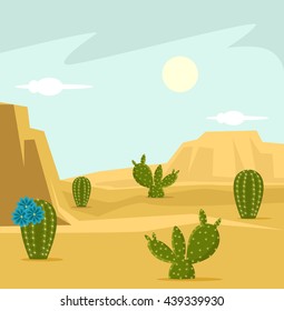 Desert background. Vector flat cartoon illustration