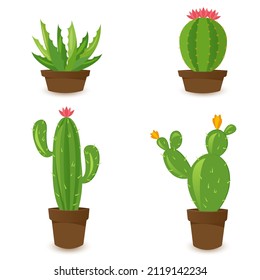Desert banner set, green cactus world. Flat cartoon style. Vector illustration isolated on white background. Design elements