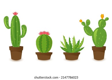  Desert banner set, green cactus world. Flat cartoon style. Vector illustration isolated on white background. Design elements