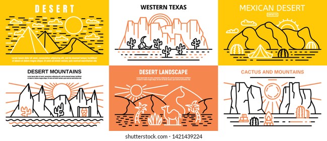 Desert banner set. Outline set of desert vector banner for web design