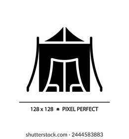 Desert bedouin tent black glyph icon. Arabic traditional living. Dune travel. Desert culture. Sand comfort shelter. Silhouette symbol on white space. Solid pictogram. Vector isolated illustration