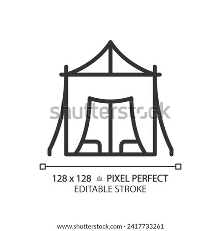 Desert bedouin tent linear icon. Arabic traditional living. Romantic dune travel. Desert culture. Sand comfort shelter. Thin line illustration. Contour symbol. Vector outline drawing. Editable stroke