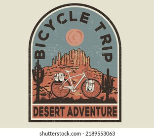 Desert bicycle road ride graphic print artwork for apparel, t shirt, sticker, poster, wallpaper and others. Arizona desert road trip artwork. Desert cycling. 