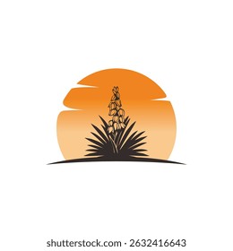 Desert bloom silhouetted by sunset hues