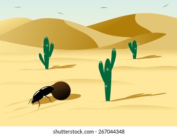 desert. A bug in the desert about dunes and cactus