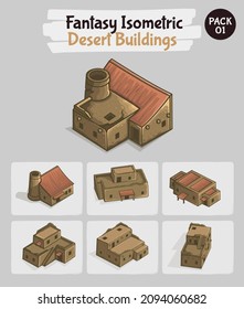 Desert Buildings Fantasy game assets - Isometric Vector Illustration