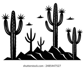 Desert Cacti Spiky Silhouette art