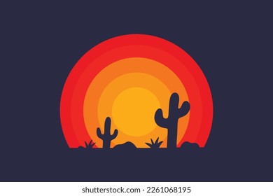 desert with cactus badge design