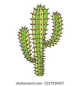 Desert cactus with branches and spikes flat color vector object. Full sized exotic plant on white. Simple cartoon style illustration