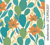 Desert cactus and bright flower surface pattern design perfect for textile, printing, wrapping paper, and home decor.