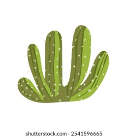 Cactus del desierto en diseño plano. Suculento con púas y Pequeñas flores. Ilustración vectorial aislada.