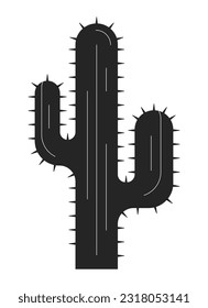 Cactus del desierto objeto vector aislado monocromo plano. Suculenta planta. Cactaceae. Cactus de Saguaro. Dibujo de arte en blanco y negro editable. Ilustración simple de la mancha para el diseño de gráficos web