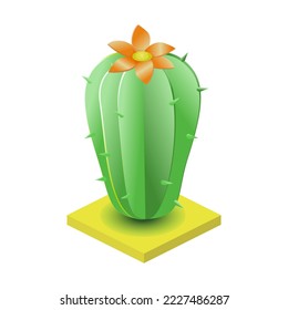 Desert cactus with flower landscape icon in isometric 3d style isolated on white background. Nature symbol