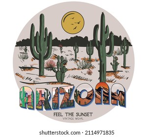 Desert cactus graphic print design for t shirt and others.