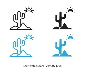 Desert cactus icon black and white vector outline sign
