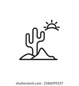 Desert cactus icon black and white vector outline sign