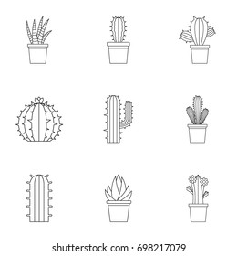 Desert cactus icon set. Outline style set of 9 desert cactus vector icons for web isolated on white background