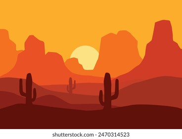 Desert and cactus. Illustrated in flat style.