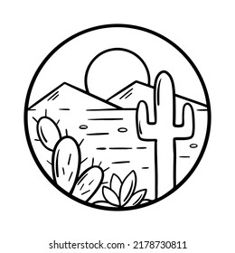 Desert Cactus Landscape Outline Nature Illustration Stock Vector ...